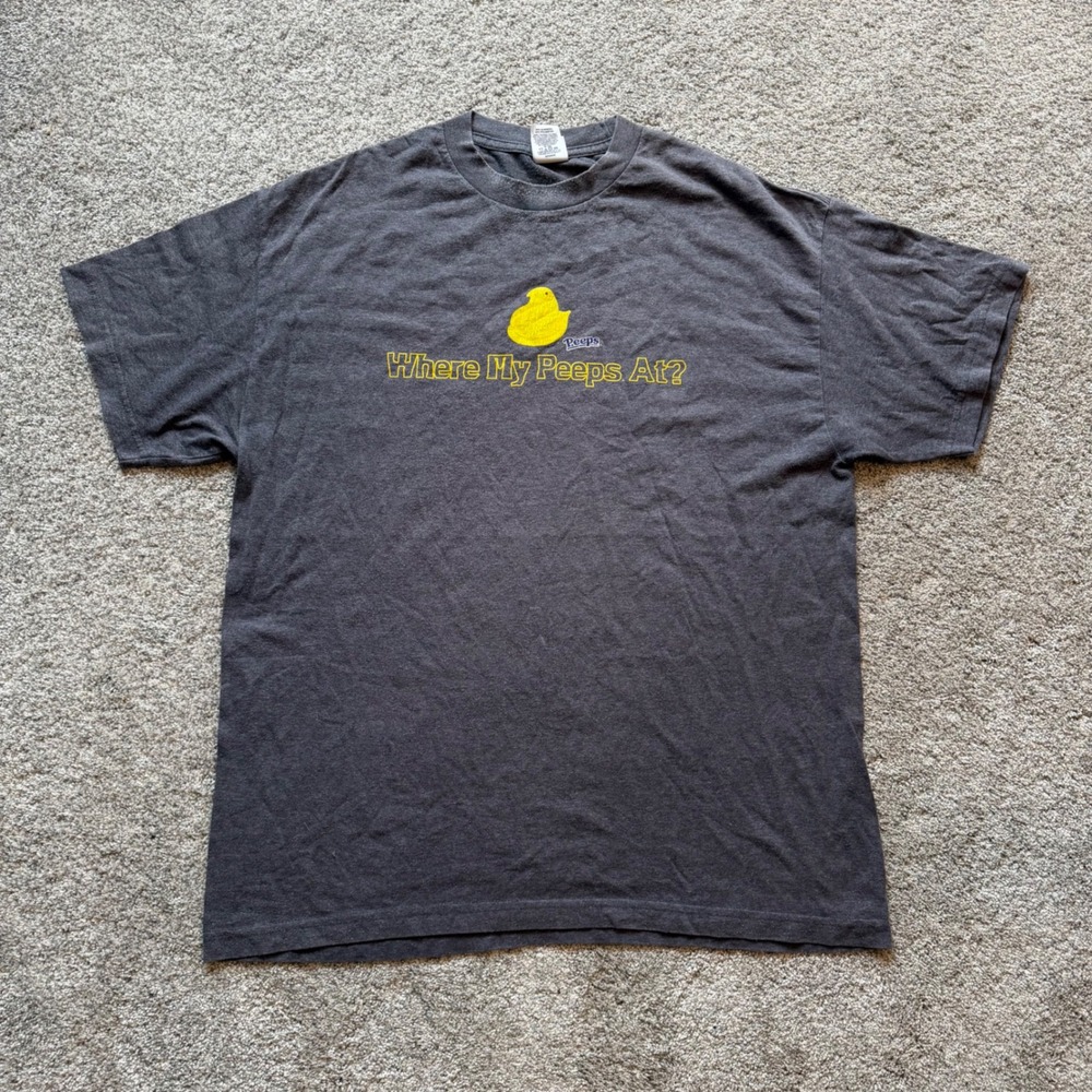 Peeps Where My Peeps At Graphic T-Shirt Mens Large Charcoal Grey Easter Tee